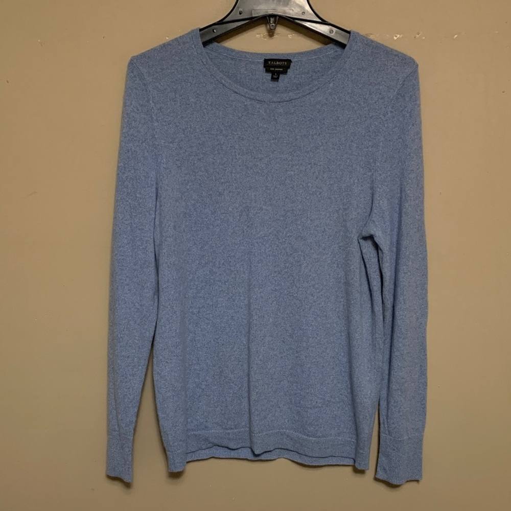 Talbots Women’s Light Blue Large Pullover Crewneck Cashmere Button Sweater